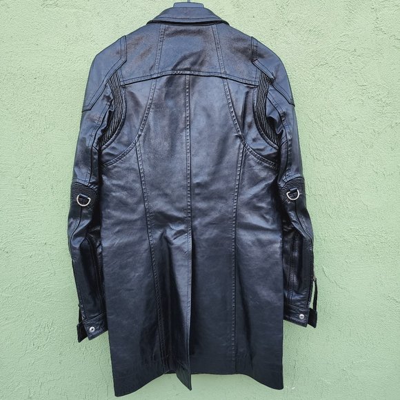 Men DSQUARED2 Oversized Leather Biker Coat Motorcycle Black - Picture 2 of 9